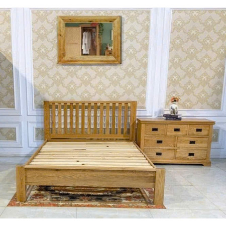 Chunky 1m4 x 2m : Giường Ngủ Gỗ Sồi - Nan Dọc